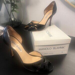 Manolo Blahnik Perforated D’orsay Strappy Heel - Black - Size: 38
